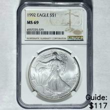 1992 Silver Eagle $1 NGC MS 69