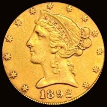 1892 Liberty Head Half Eagle $5 Gold NEARLY UNCIRCULATED