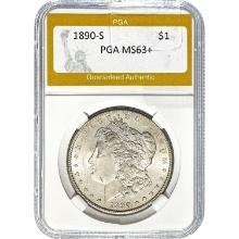 1890-S Morgan Silver Dollar PGA MS63+