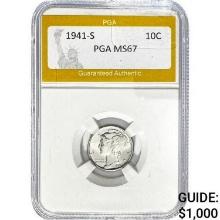 1941-S Mercury Dime PGA MS67