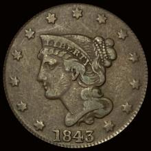 1843 Braided Hair Large Cent LIGHTLY CIRCULATED