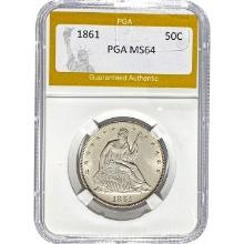 1861 Seated Liberty Half Dollar PGA MS64