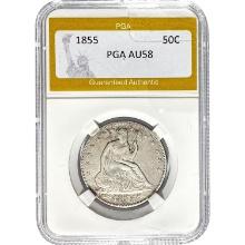 1855 Seated Liberty Half Dollar PGA AU58