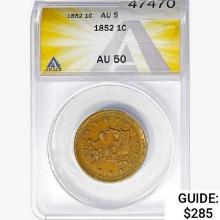 1852 Braided Hair Large Cent ANACS AU50