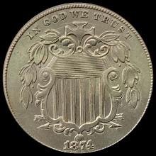 1874 Shield Nickel CHOICE BU