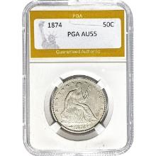 1874 Seated Liberty Half Dollar PGA AU55