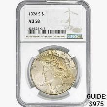 1928-S Silver Peace Dollar NGC AU58
