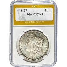 1897 Morgan Silver Dollar PGA MS53+ PL
