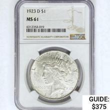 1923-D Silver Peace Dollar NGC MS61