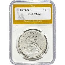 1859-O Seated Liberty Dollar PGA MS62