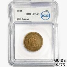 1855 Seated Liberty Quarter ICG EF40 Arrows