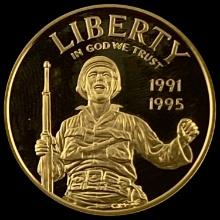 1993-W WWII Gold $5 Commem PROOF .2419oz AGW GEM PROOF