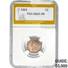 1864 Indian Head Cent PGA MS65 RB