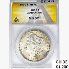 1892 Morgan Silver Dollar ANACS MS62 Lamination