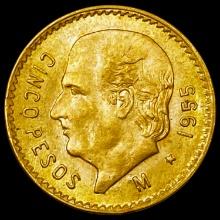 1955 Mexico 5 Peso Gold Coin UNCIRCULATED