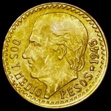 1945 2.5 Pesos Mexico Gold Coin UNCIRCULATED