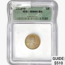 1918-D Wheat Cent ICG MS64 BN