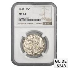 1942 Walking Liberty Half Dollar NGC MS64