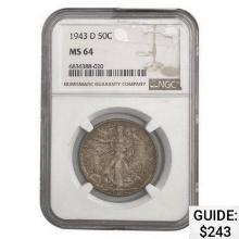 1943-D Walking Liberty Half Dollar NGC MS64