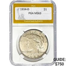 1934-D Peace Dollar PGA MS63