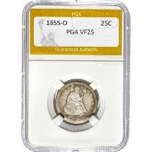 1855-O Seated Liberty Quarter PGA VF25