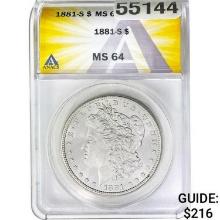 1881-S Morgan Silver Dollar ANACS MS64