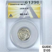 1936-S 5C ANACS MS 64