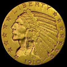 1910 Indian Head Half Eagle $5 LIGHTLY CIRCULATED
