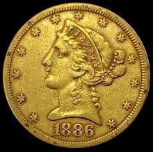 1886-S GOLD $5 Liberty Half Eagle LIGHTLY CIRCULATED