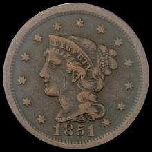 1851 Braided Hair Large Cent LIGHTLY CIRCULATED