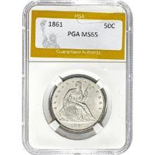1861 50C Seated Liberty Half PGA MS65