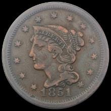 1851 Braided Hair Large Cent LIGHTLY CIRCULATED