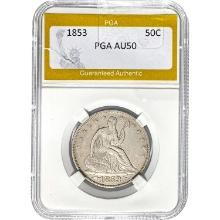 1853 Seated Liberty Half Dollar PGA AU50