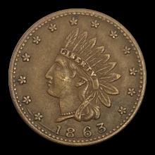1863 Civil War Token - Indian Head ABOUT UNCIRCULATED