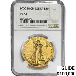1907 $20 Gold Double Eagle NGC PF61 High Relief