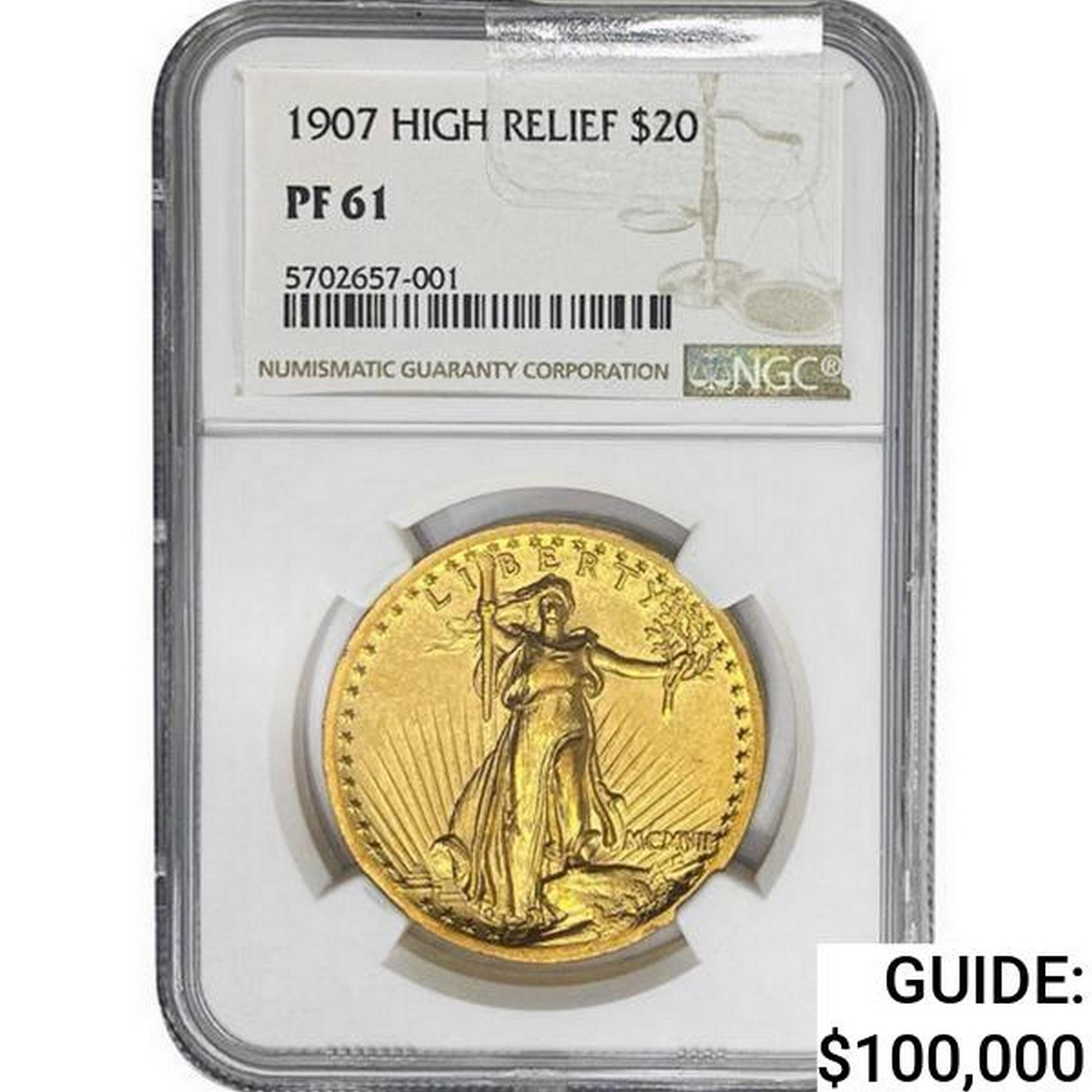 1907 $20 Gold Double Eagle NGC PF61 High Relief