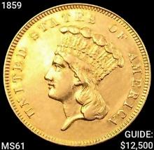 1859 $3 Gold Piece UNCIRCULATED