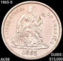 1865-S Seated Liberty Dime CHOICE AU