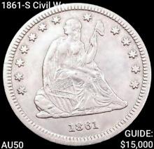 1861-S Civil War Seated Liberty Quarter CLOSELY UNCIRCULATED