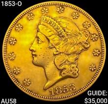 1853-O $20 Gold Double Eagle CHOICE AU
