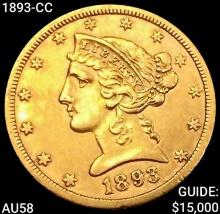1893-CC $5 Gold Half Eagle CHOICE AU