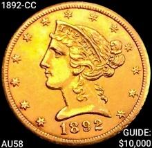 1892-CC $5 Gold Half Eagle