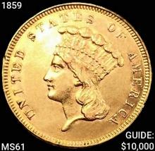 1859 $3 Gold Piece UNCIRCULATED