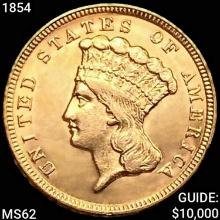 1854 $3 Gold Piece UNCIRCULATED