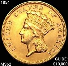 1854 $3 Gold Piece UNCIRCULATED