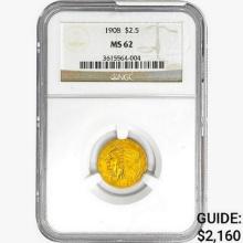 1908 $2.50 Gold Quarter Eagle NGC MS62
