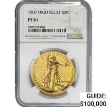 1907 $20 Gold Double Eagle NGC PF61 High Relief