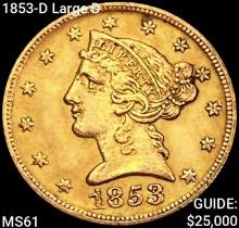 1853-D Large D $5 Gold Half Eagle UNCIRCULATED