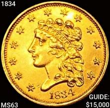 1834 $2.50 Gold Quarter Eagle CHOICE BU