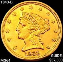 1843-D $2.50 Gold Quarter Eagle CHOICE BU